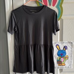 American Eagle Outfitters Charcoal Peplum Tee